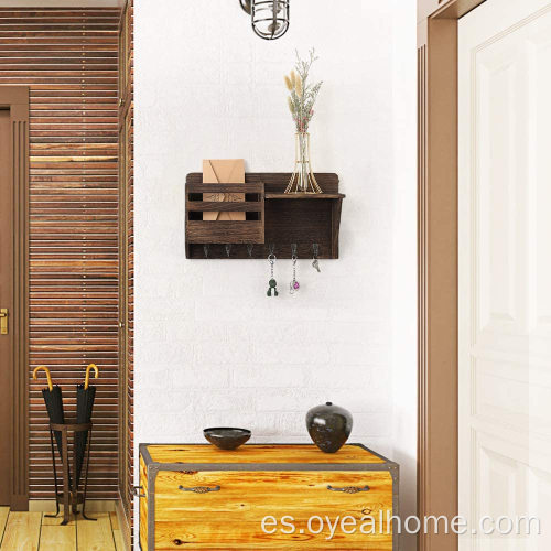 Estante de almacenamiento de pared de madera rústica con gancho